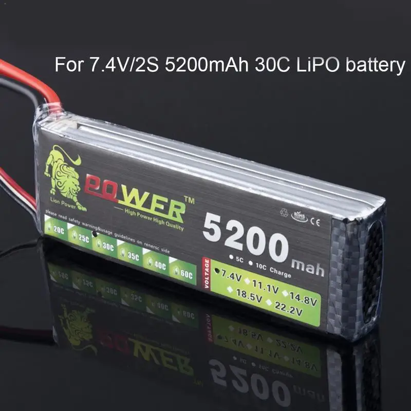 7,4 V 5200mAh литий-полимерная батарея 30C 2S 2S Lipo 7,4 V 5200 MAh 30C 2S 1P для радиоуправляемого автомобиля - Цвет: Black A