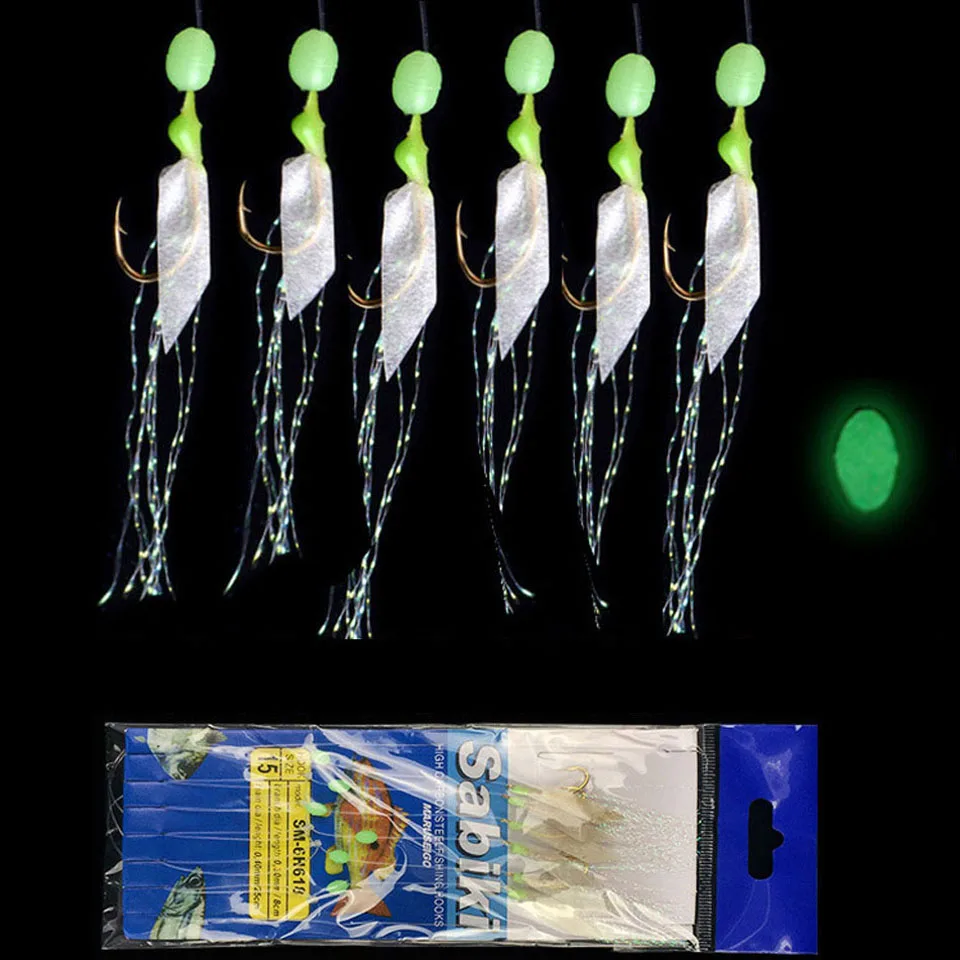 

6Pcs/Set Fishhooks For Swivel Rigs Bait Jigs Fish Head Fishing Luminous Gold-plated String Hook With 6 Small Hook