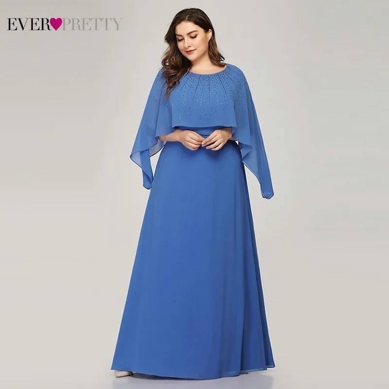 

Ever Pretty Plus Size Blue Mother Of The Bride Dresses A-Line With Jacket Beaded Elegant Mother Dresses Vestido De Madrinha 2019