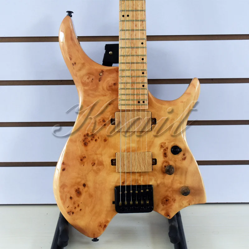 

New style Headless guitar 6 string headless electric guitar ash wood birdeye fret burl top free shipping factory outlet