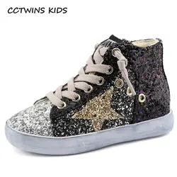 Cctwins дети 2017 для маленьких мальчиков бренд блеск High Top Sneaker для маленьких девочек мода тренер малышей искусственная кожа блестки обуви F1701