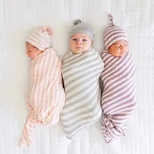Детская полосатая шапочка-пеленка для новорожденных, мягкое спальное одеяло, комплект для сна, детская коляска, сумка для пеленания, одеяло
