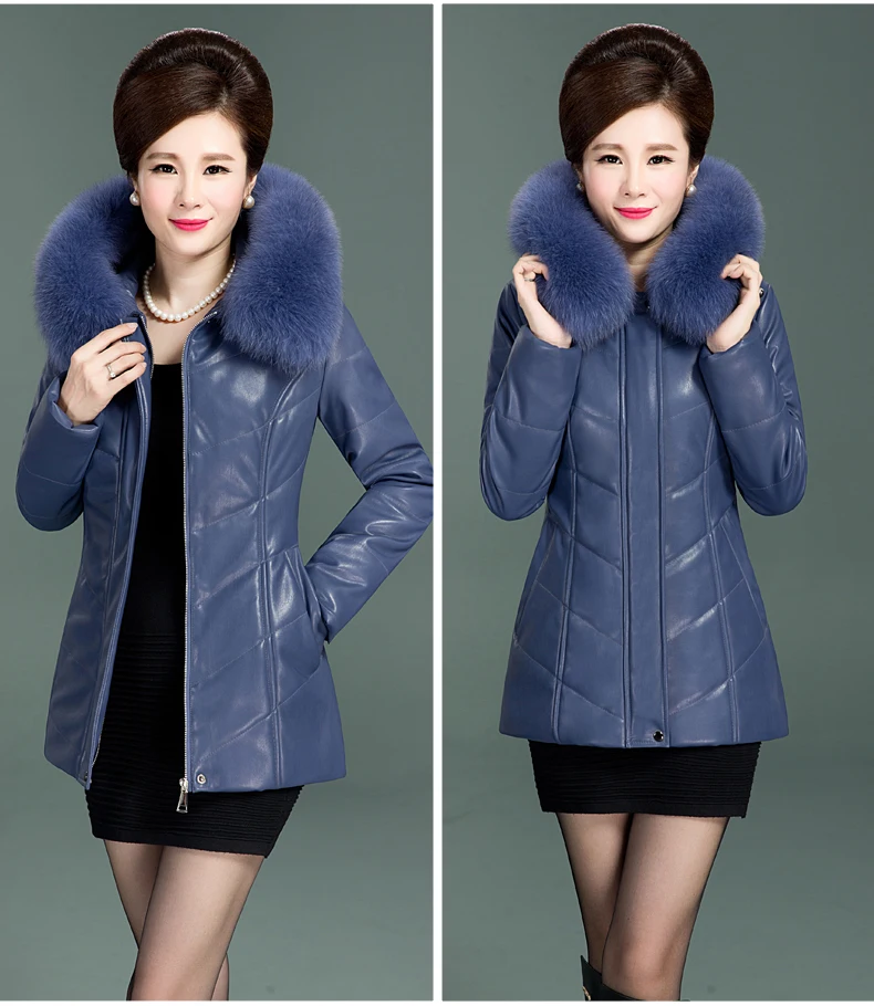 Leather Jacket Women Fur Collar Middle Age Women Coats And Jackets Leather Coats Women Winter Jacket Long 2018 New LZ987  (13)