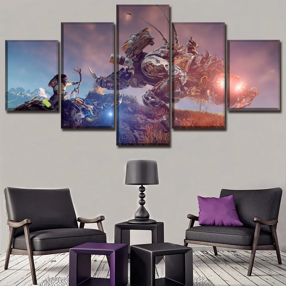 

Canvas HD Printed 5 Pieces Aloy Thunderjaw Robot Dinosaur Game Horizon Zero Dawn Painting Wall Art Home Decorative Framework