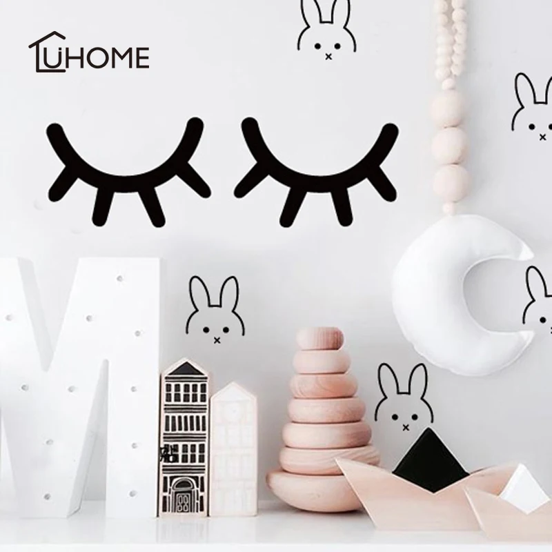 2pcs 3D Eyelashes Wooden Wall Sticker Decal Girl Bedroom Decoration Accessories