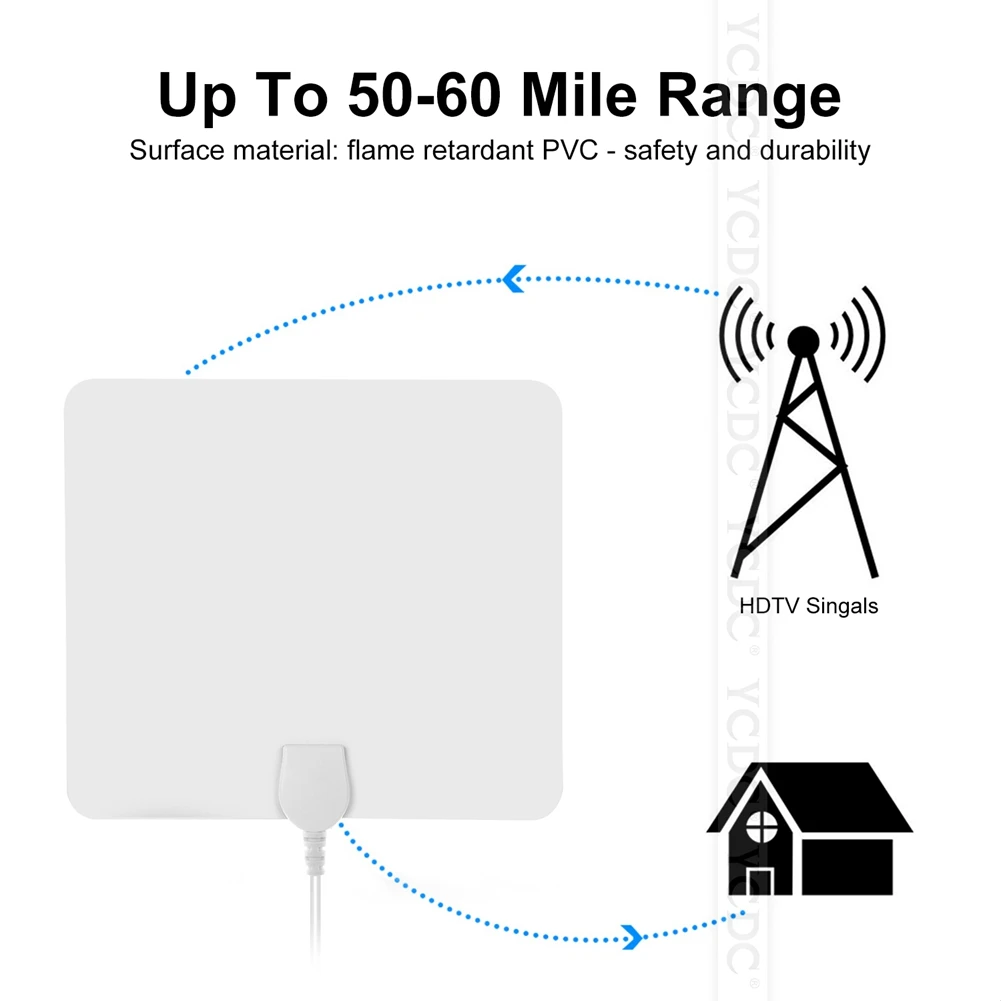 Белый супер тонкий плоский HD ТВ усиленная внутренняя цифровая ТВ антенна с высоким коэффициентом усиления HD tv 50 км Диапазон ATSC DVB ISDB усилитель сигнала