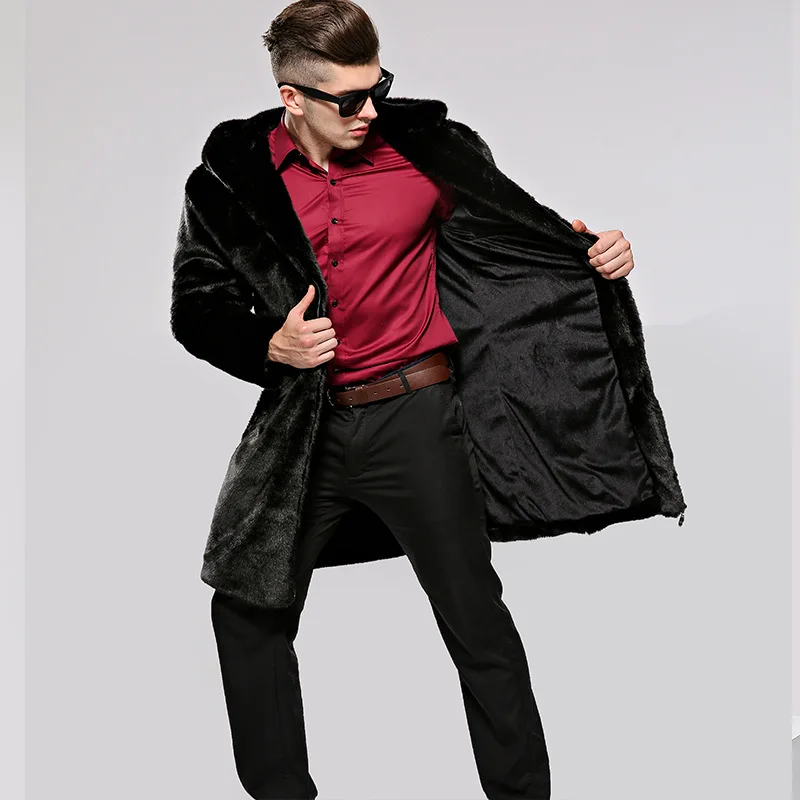 2018 New Men's Mink long coat Imitation Fur European and American Fashion Warm jacket Artificial fur Size S M L-4XL | Мужская одежда