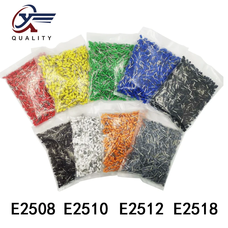 1000pcs/Pack E2508 Insulated Cord End Terminal Crimp Terminal Wire Connector Crimp Ferrules Crimping Terminals Tubular AWG #14