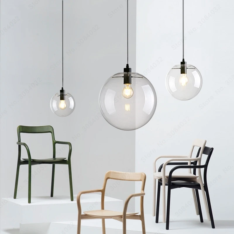 BDBQBL Nordic Pendant Lights Globe Chrome Lamp Glass Ball Pendant Lamp Transparent Kitchen Light Fi - 32826469036