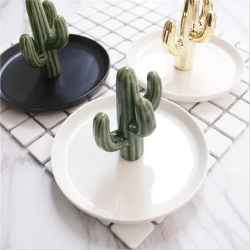 

Cactus Shaped Porcelain Nordic style Makeup Organizer Plate for Display Jewelry Ring Necklace Lipsticks Organizer