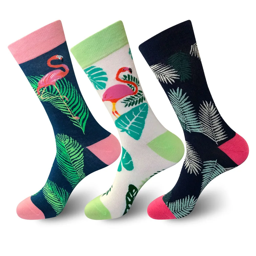 1Pair New Men Flamingo Print Vintage Socks Autumn Winter Europe Large ...