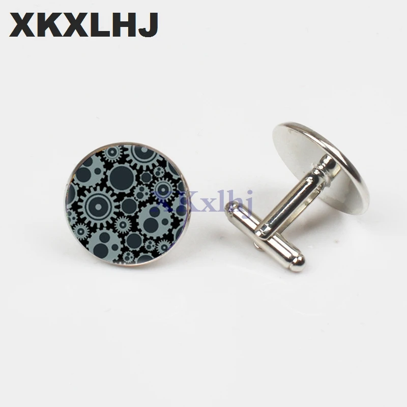 

XKXLHJ Robot Gears Pattern Square Cufflink Art Photo Cuff Link High Quality Silver Hand Craft Jewelry Clothing Accessory
