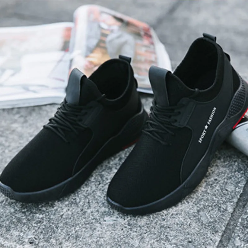 

Male Tennis Shoes Lace Up Solid Color Sneakers Stretch Febric Mesh Shallow Flats Breathable Confort Casual Fashion Men Shoes