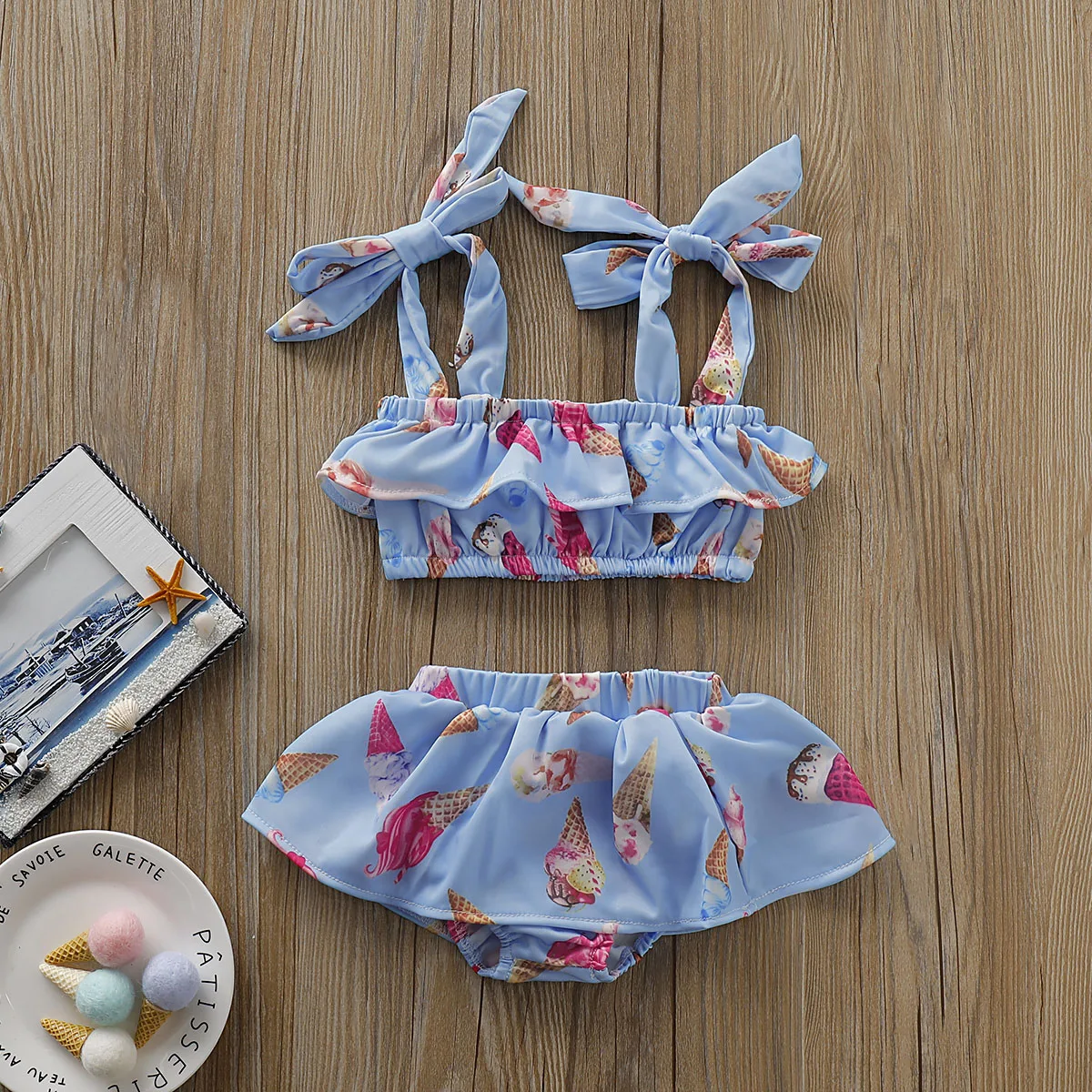 Американский купальник-бикини с оборками и русалочкой для маленьких девочек, купальный костюм, купальный костюм