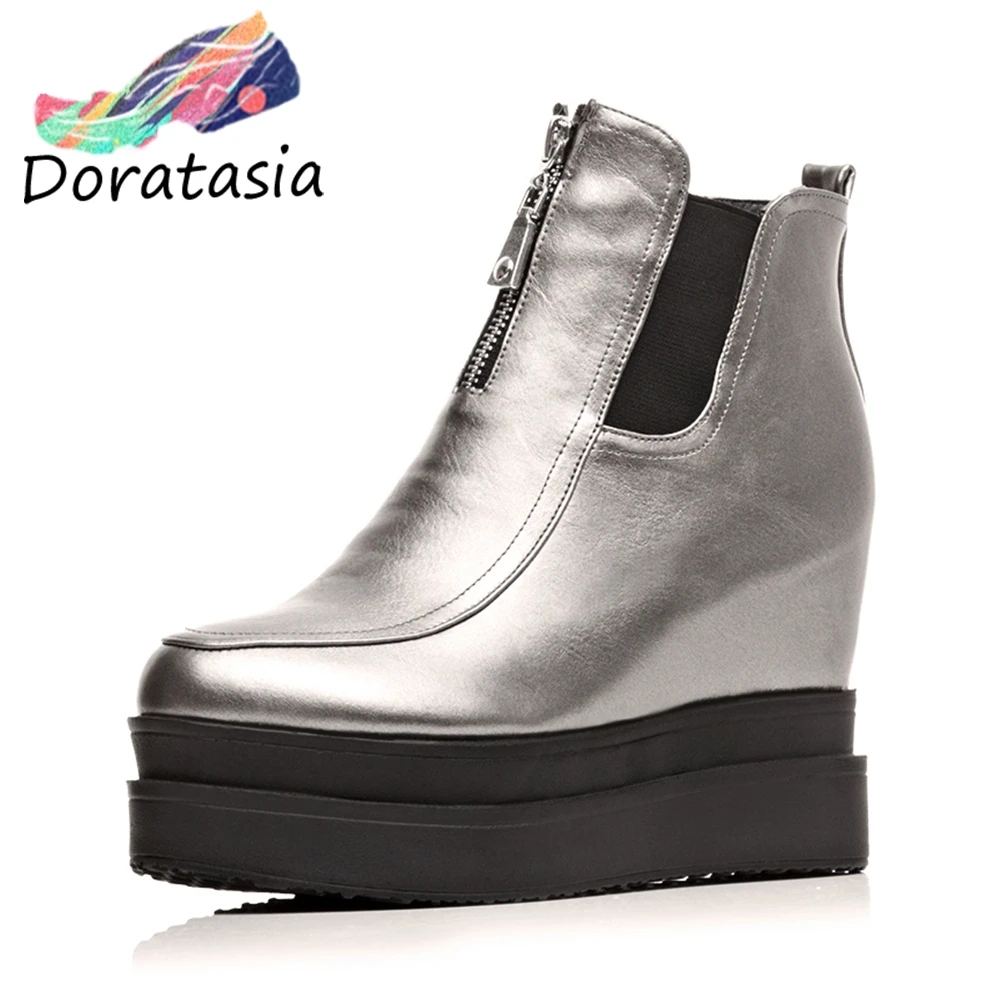 

DORATASIA New Girl Elegant Height Increasing Ankle Boots Women 2019 Warm Add Fur Platform Booties Ladies High Shoes Woman