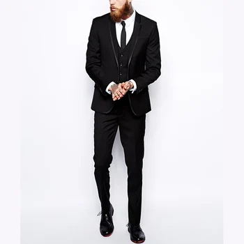 

Black Mens Suit 3 Pieces Formal Business Slim Fit Blazer Notch Lapel Groomsmen men Suits for Wedding 2019 (jacket+Vest+Pants)