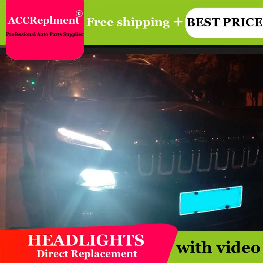 Автомобильный Стайлинг светодиодный налобный фонарь для jeep Cherokee фары новинка года jeep Cherokee светодиодный H7 hid Q5 bi-ксеноновая линзы ближнего и дальнего света