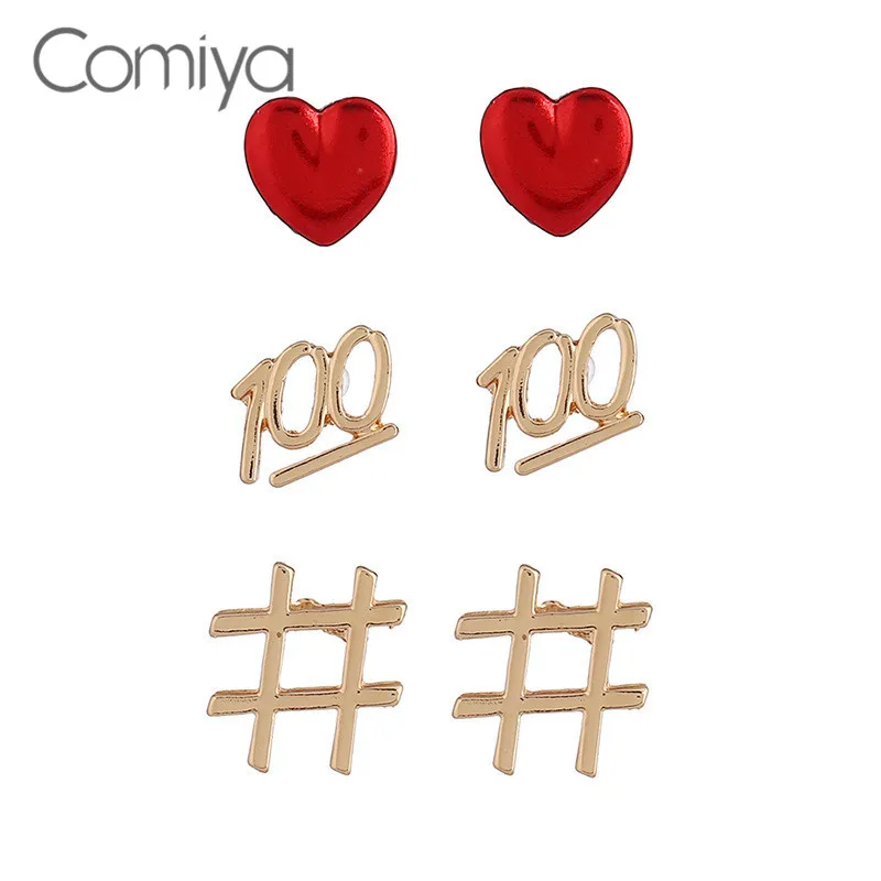 Comiya Stud Earring Set Romantic Heart Gold Color Zinc