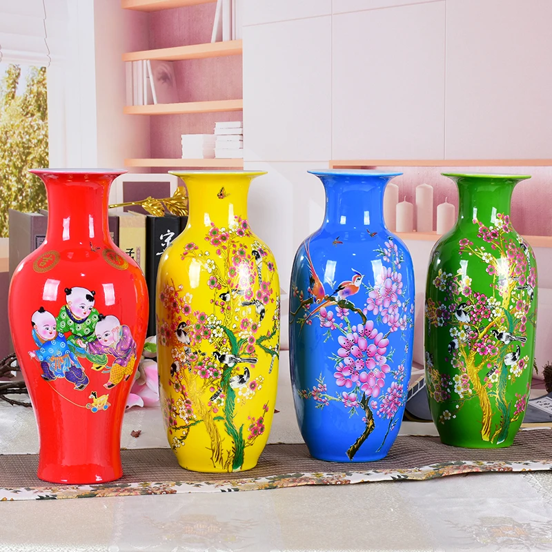 Jingdezhen Colors Painting Ceramic Vase Modern Chinese Style Straight Tablevase Home Ornamental Vase Crafts Furnishing Articles