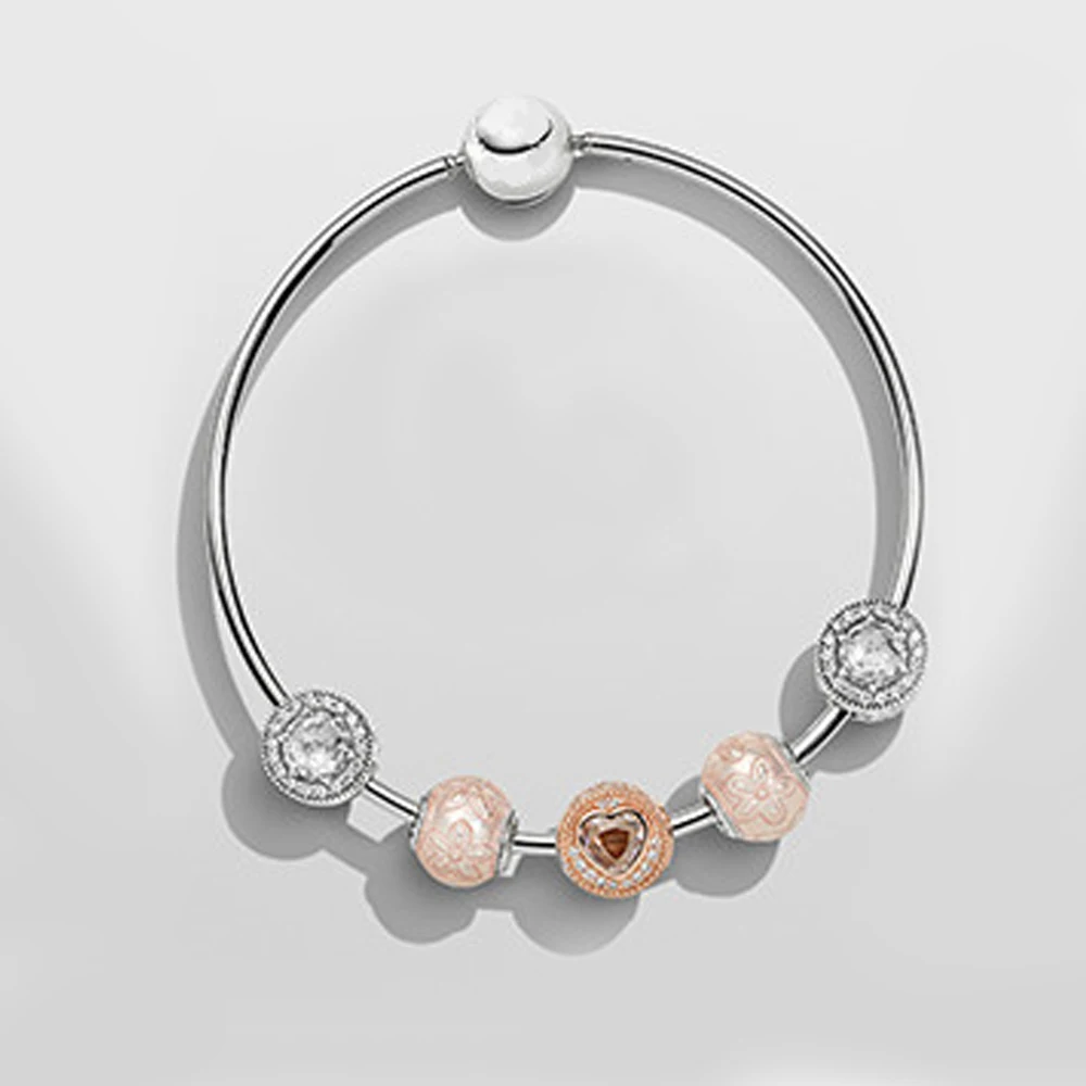 

EDELL925 High Quality European Style Rose Gold Crystal Silver Beads Charm Bracelets for Women Original DIY Beads Jewelry