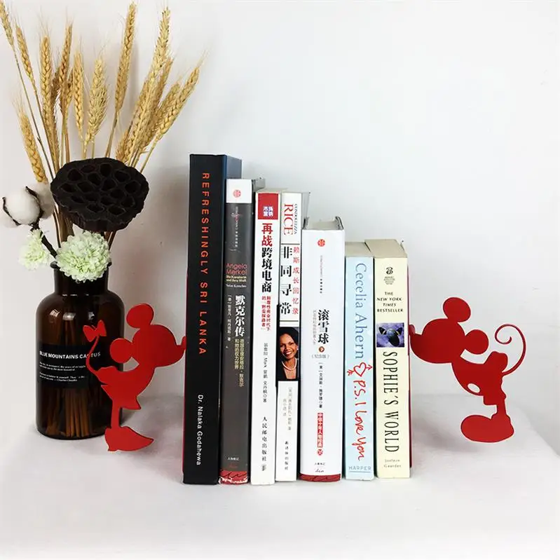 Подставка для книг с Микки Маусом и Минни, классная Подставка для книг, декоративная книга для дома и офиса, DVD CD органайзеры, металлическая стойка, книжный шкаф - Цвет: Red