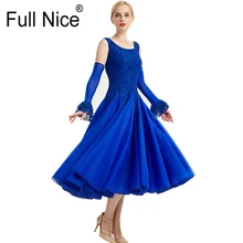 Королевское синее бальное танцевальное платье для современного танца кружевная перчатка цельная одежда для занятий фламенко Румба Самба Вальс платье стандартная тренировка