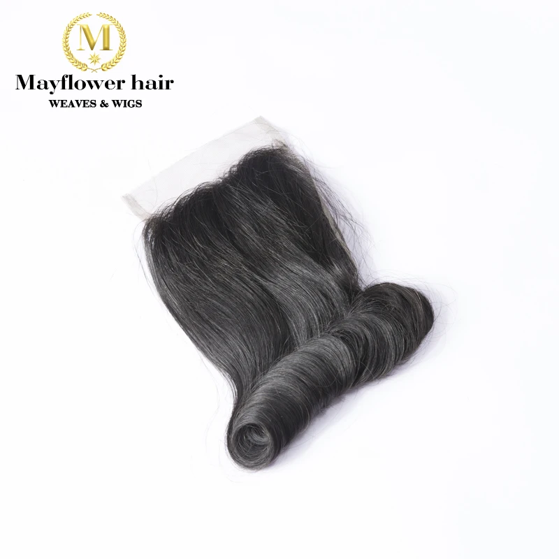 

Mayflower 4X4" Funmi hair Egg Curl Lace closure Natural black color Free parting or Middle parting Remy hair products