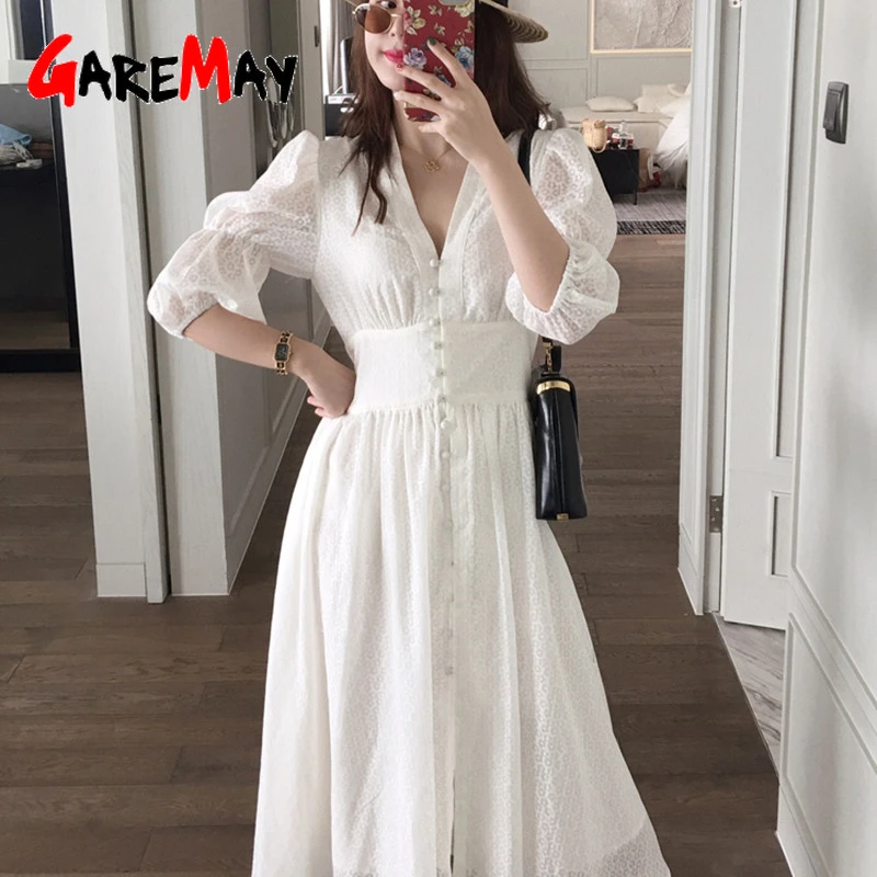 white summer dress with buttons