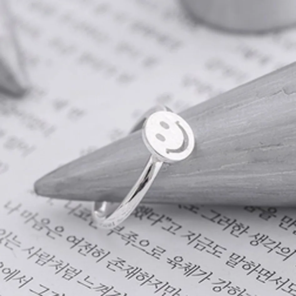 

Real Pure 925 Sterling Silver Smile Face Emoji Rings for Women Fashion Wedding Rings Adjustable Ring sterling-silver-jewelry