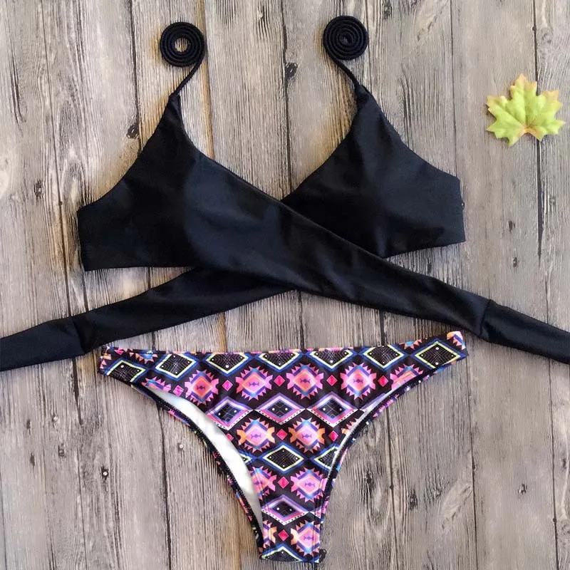 

Women Halter Swimwear Bikini Set Floral Print Thong Swimsuit Women Bikini Brazilian Swimwear Push Up Swimsuit Female Biquinis