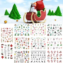 Рождественский Большой 3D ногтей Книги по искусству наклейки для ногтей, переводная картинка советы Санта Клаус елка Снеговик Снежинка Moose самоклеящиеся E875-885