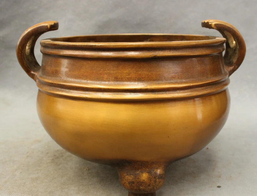 

song voge gem S4217 10" Chinese Bronze Buddhism Temple 3 Foot Sculpture Incense Burner Censer Statue