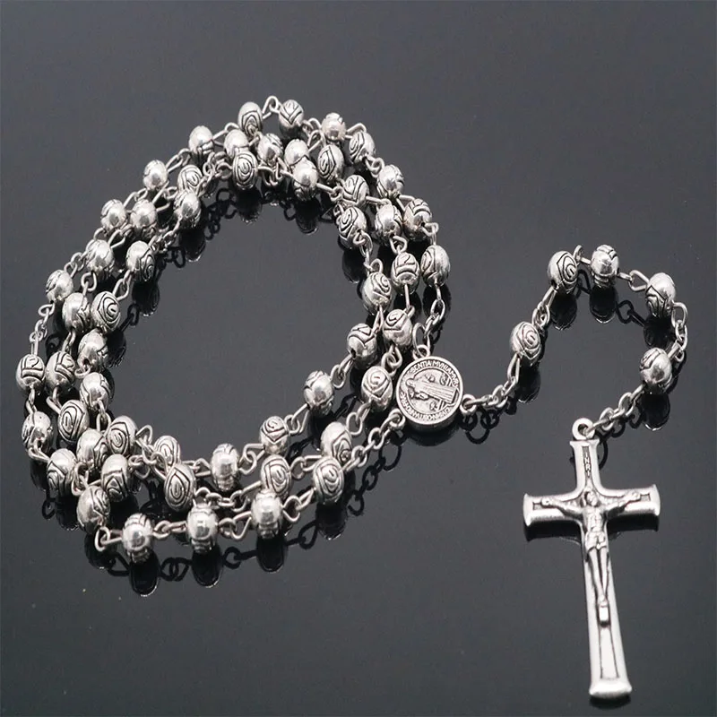 Catholic Rose Rosary Necklace 12PCS. Alloy rose beads cross necklace. 6mm | Украшения и аксессуары
