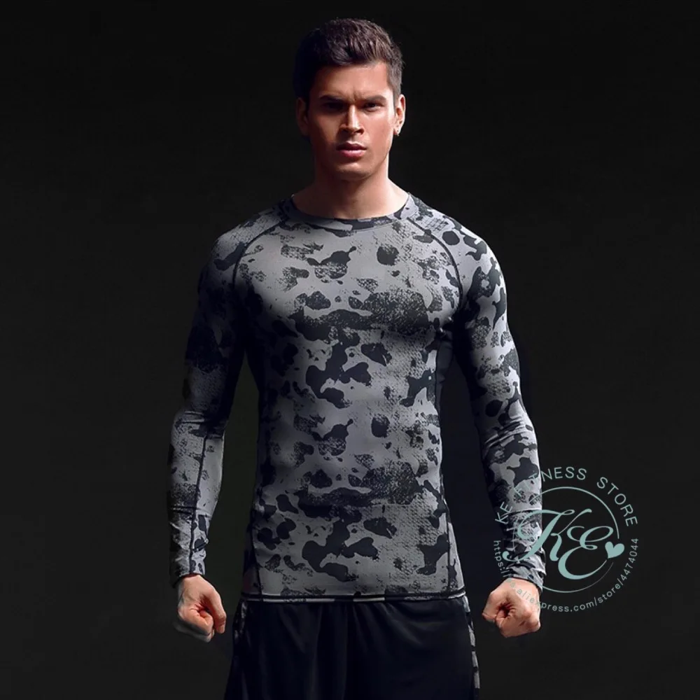 KE camiseta de camuflaje de compresion cuello redondo manga corta hombre транспарантный secado rapido для фитнеса бега Futbol