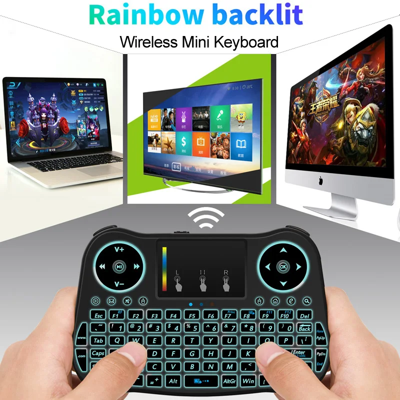 

10pcs Wireless Mini Keyboard 2.4G Backlight Air Mouse 7 Colors Backlit Universal Remote Control for Android TV Box Xbox Gamepad
