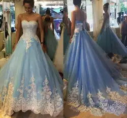 Cecelle 2019 новый синий Свадебные и Бальные платья Длинные бисерные Аппликации Милая Корсет Свадебные платья «Принцесса» красочные номера