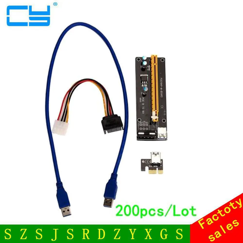 200 шт. pci-e PCI Express Riser Card 1x к 16x USB 3.0 кабель SATA к 4PIN IDE Molex Питание для БТД Шахтер машина Rig