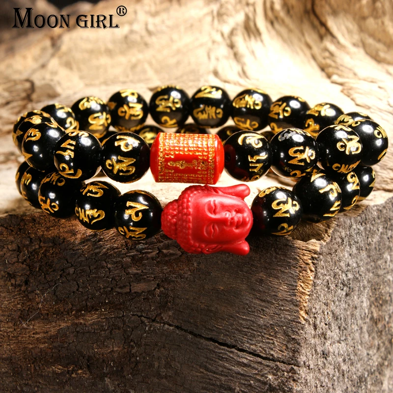 

MOON GIRL 10MM Scripture Natural Stone Prayer Men Women Bracelets Set Boho Buddhism Elastic Beads Bracelet Drop Shipping Jewelry