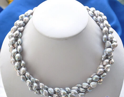

FREE SHIPPING>>>@@ > N2316 4row GRAY BAROQUE FRESHWATER PEARL NECKLACE