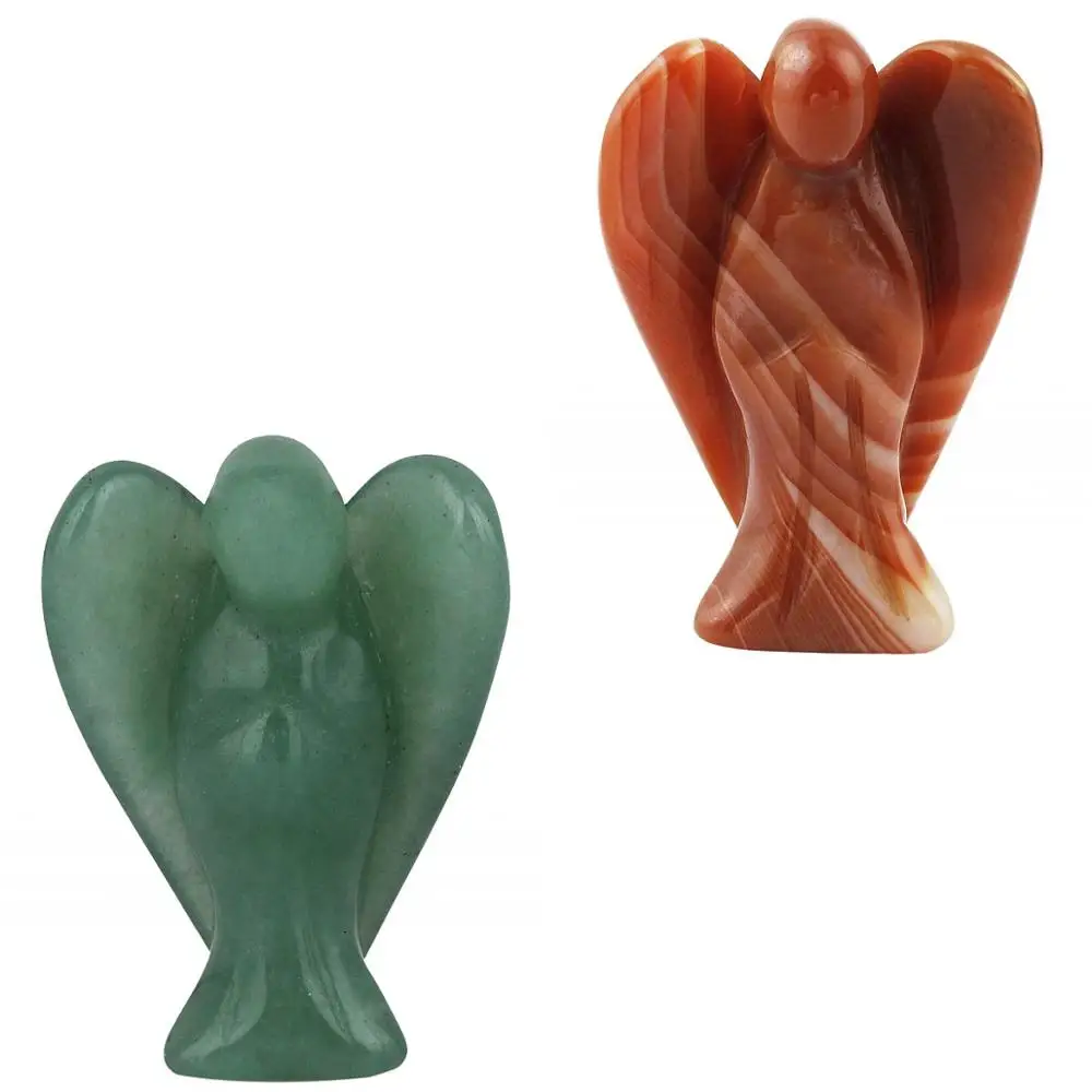 Green Red TUMBEELLUWA набор из 2, резные хрустальные карманные статуэтки ангела-хранителя 1,5 '', подарок на день Святого Валентина - Цвет: Green Red
