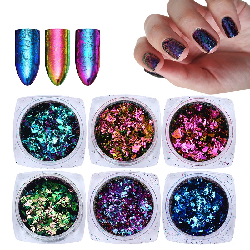 

6boxes/set Chameleon Holographic Cloud Glitter Sequins Gold Silver Irregular Mirror Paillette Nail Flakies Chrome Dust Powder
