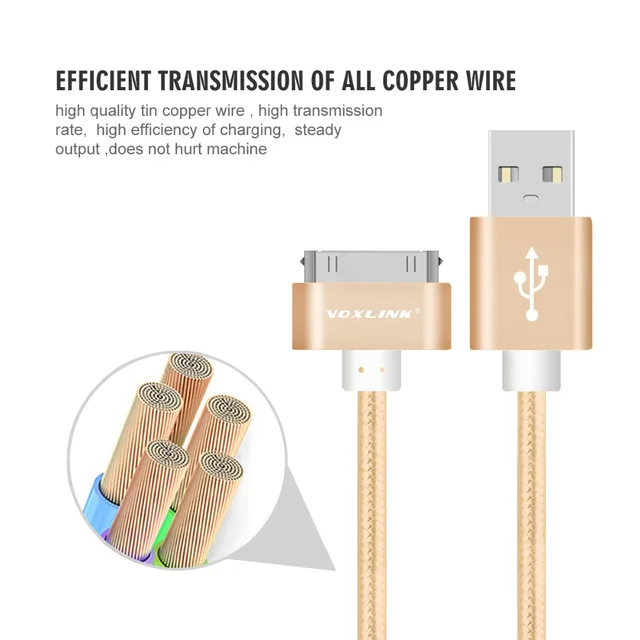 VOXLINK-Cable USB trenzado de nailon para iphone, Cable de sincronización de datos con enchufe de Metal de 30 Pines, Línea alámbrica trenzado de nailon de 1m, 2m, 3m, para iphone 4, 4S, 3GS, iPad 1, 2, 3 VOXLINK-Cable USB trenzado de nailon para iphone, Cable de sincronización de datos con enchufe de Metal de 30 Pines, Línea alámbrica trenzado de nailon de 1m, 2m, 3m, para iphone 4, 4S, 3GS, iPad 1, 2, 3