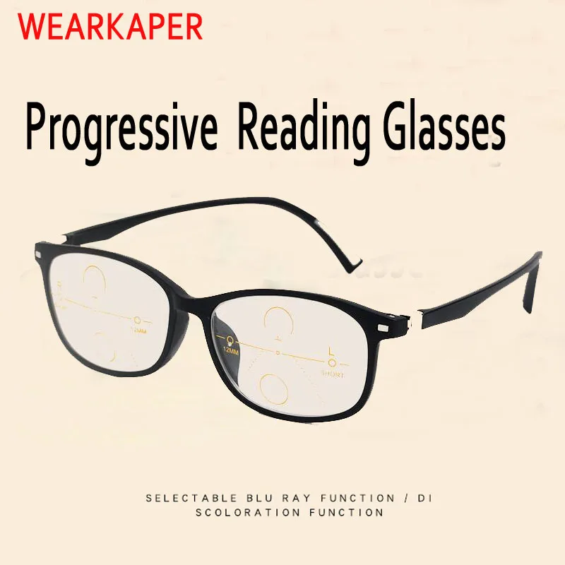 

WEARKAPER Multi-focal TR portable Progressive Reading Glasses Men Presbyopic Diopter Eyeglasses Male Eyewear +1.0-3.5