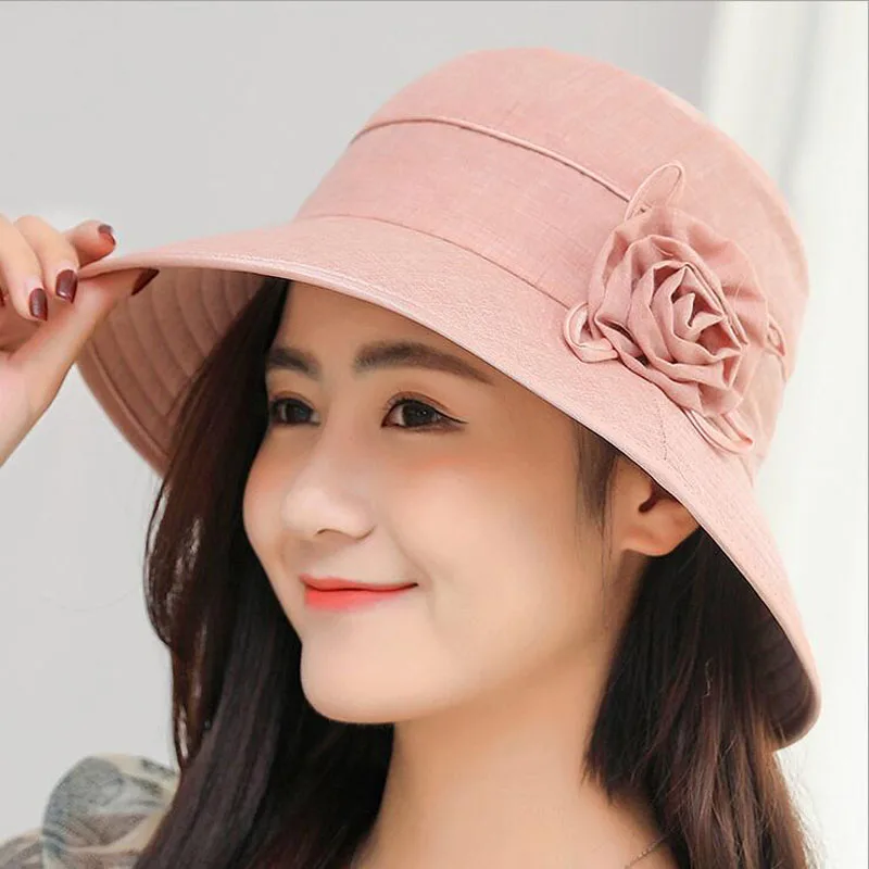 

BINGYUANHAOXUAN Women Large Brim Bucket Hats Anti-UV Foldable Beach Travel Sun Hat Cap Topee
