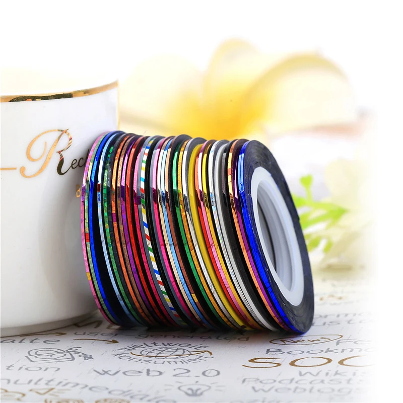 30 шт 30 многоцветных разноцветных рулонов для ногтей, полоскающая лента, линия для дизайна ногтей, декоративные наклейки, сделай сам для гель-лака для ногтей