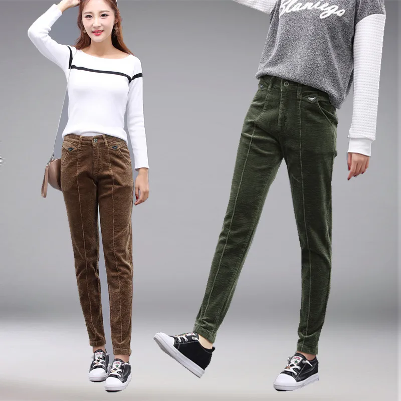 

2019 autumn and winter women's temperament fashion casual corduroy pants cute loose comfortable student elastic pants A466