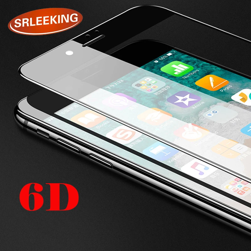 

SRLEEKING for iphone X 6D ultra thin Tempered Screen Protector For iphone 8 7 6 6S Full Cover Glass for iPhone 7 8 6 6sPlus