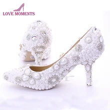 Новинка свадебные туфли под платье с жемчужными стразами белые дамские туфли-стилеты на высоких каблуках(7 см) с острым носком дамские вечерние коктейльные туфли аксессуары для невесты