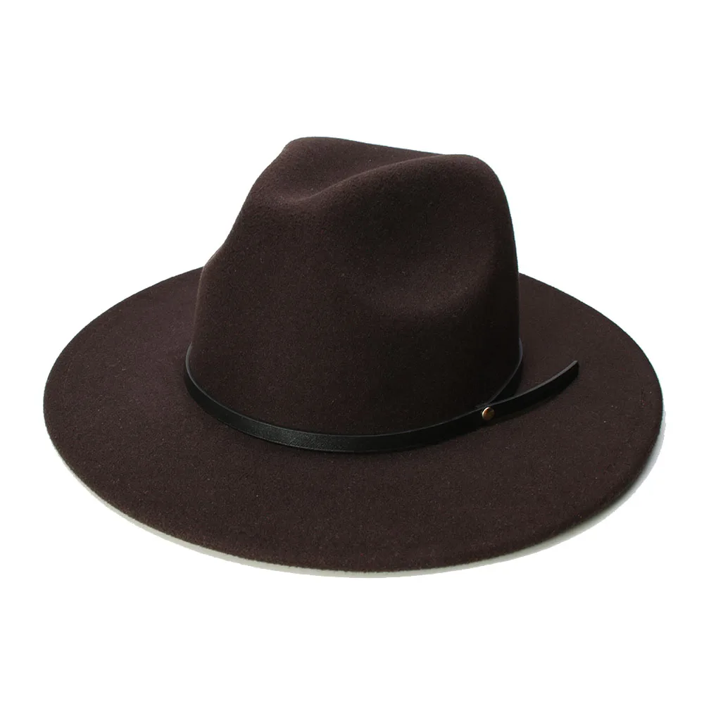 Fedora for Men Wool Felt Brown Gangster Panama Hat Wide Brim with Band and Feather Vintage