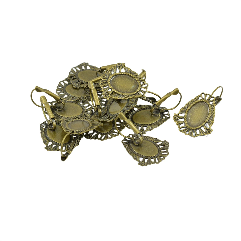 12 Pieces/Lot DIY Earring Wire Hook Blank Oval Filigree Flower 11x 16 mm Oval Cabochon DIY Jewelry Findings
